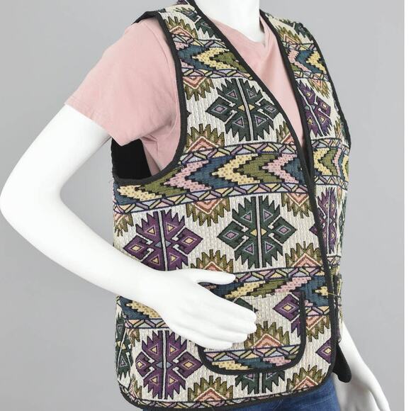 Vintage Southwestern Tapestry Aztec Vest Large - Picture 2 of 10